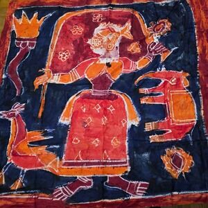 Handmade Pure Silk Scarf Art Made in India Orange Blue